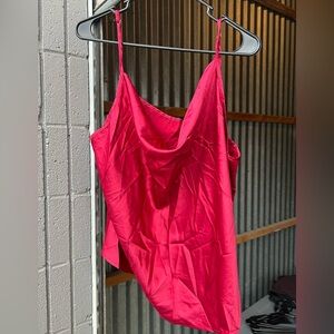 Vibrant Pink Satin Cowl Neck Top